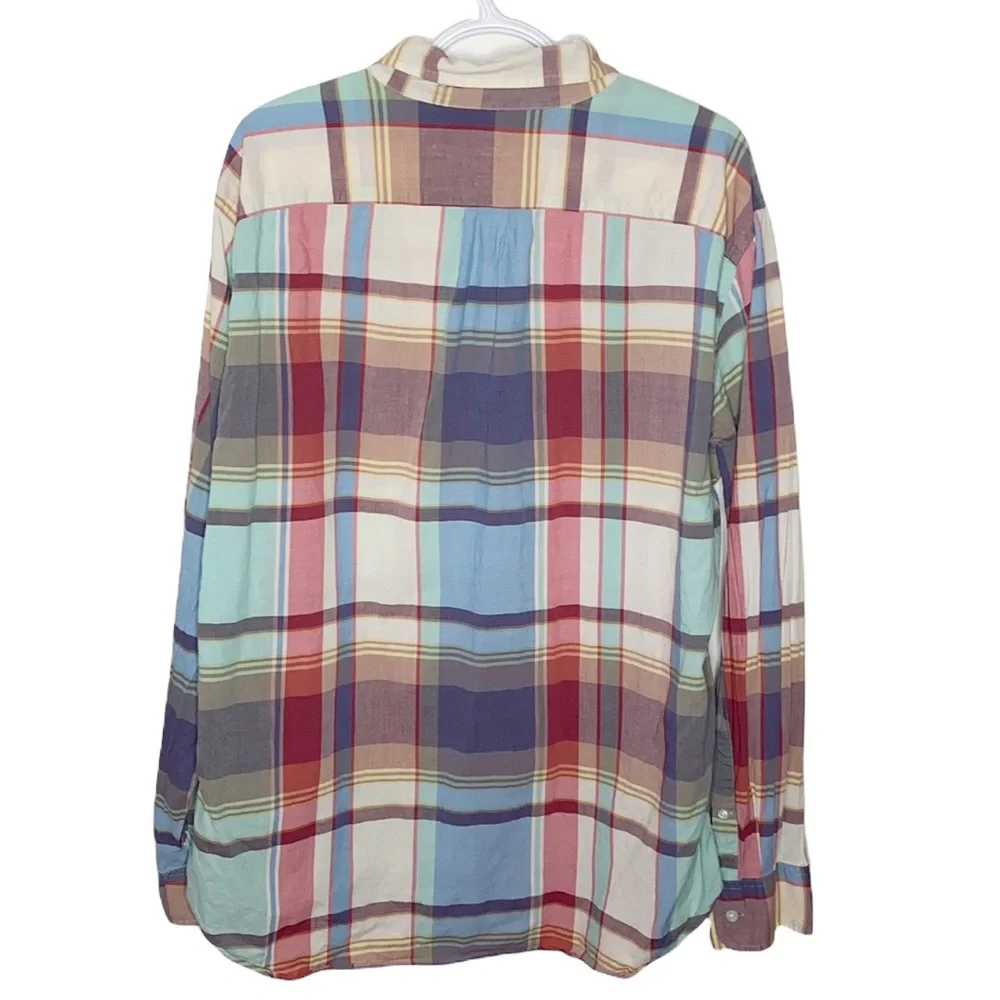 J Crew pastel plaid tartan cotton button up shirt size XL